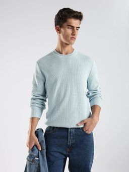 Calvin Klein - Men Sky Blue Textured Relaxed Fit Sweater