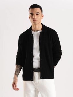 Calvin Klein - Men Black Solid Relaxed Fit Wool Cardigan