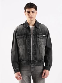 Calvin Klein - Men Charcoal Solid Regular Fit Cotton Denim Jacket