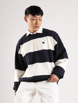 Calvin Klein - Men Navy Blue-White Stripes Relaxed Fit Viscose Sweater