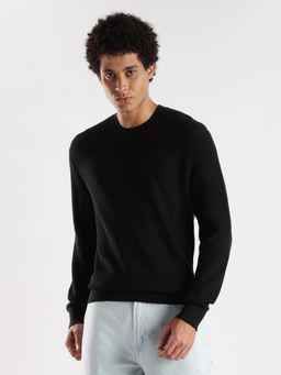 Calvin Klein - Men Black Textured Relaxed Fit Sweater