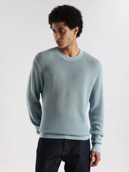 Calvin Klein - Men Blue Textured Relaxed Fit Sweater