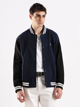 Calvin Klein - Men Navy Blue-Black Relaxed Fit Cotton Jacket