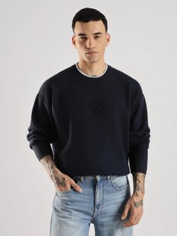Calvin Klein - Men Navy Blue Relaxed Fit Viscose Sweater