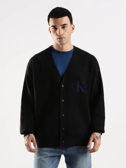 Calvin Klein - Men Black Solid Relaxed Fit Cotton Cardigan