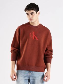 Calvin Klein - Men Rust Logo Relaxed Fit Cotton Sweater