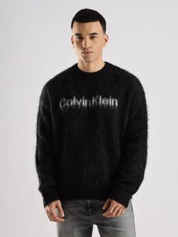 Calvin Klein - Men Black Text Logo Relaxed Fit Polyamide Sweater