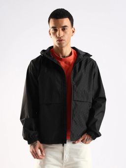 Calvin Klein - Men Black Printed Logo Regular Fit Polyester Windcheater