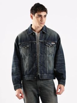 Calvin Klein - Men Dark Blue Solid Regular Fit Cotton Denim Jacket