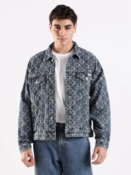 Calvin Klein - Men Blue Printed Regular Fit Cotton Jacket
