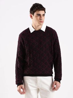 Calvin Klein - Men Wine Self Design Quilted Relaxed Fit Cotton Sweater