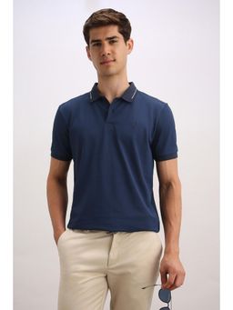 Allen Solly - Men Navy Blue Printed Polo Neck T-shirt