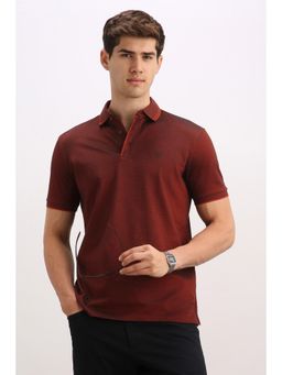 Allen Solly - Men Maroon Textured Polo Neck T-shirt