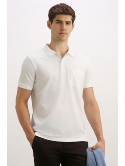 Allen Solly - Men White Textured Polo Neck T-shirt