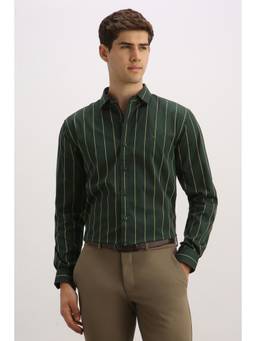 Allen Solly - Men Green Stripes Full Sleeves Formal Shirt
