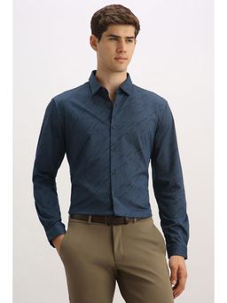Allen Solly - Men Navy Blue Stripes Full Sleeves Formal Shirt