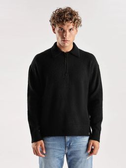 Calvin Klein - Men Black Solid Relaxed Fit Polyester Sweater