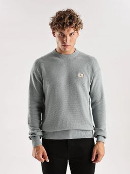 Calvin Klein - Men Blue Textured Relaxed Fit Cotton Sweater