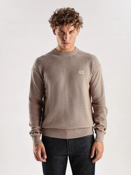 Calvin Klein - Men Beige Textured Relaxed Fit Cotton Sweater