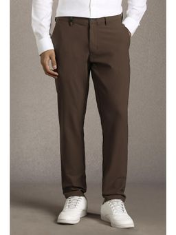Louis Philippe - Men Brown Slim Fit Solid Flat Front Casual Trouser