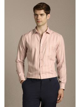 Louis Philippe - Men Peach Slim Fit Stripes Full Sleeves Formal Shirt