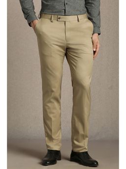 Louis Philippe - Men Beige Slim Fit Solid Flat Front Formal Trouser