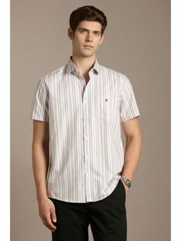 Louis Philippe - Men Lavender Slim Fit Stripes Half Sleeves Casual Shirt