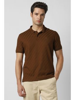 Peter England - Men Brown Checks Polo Neck T-shirt