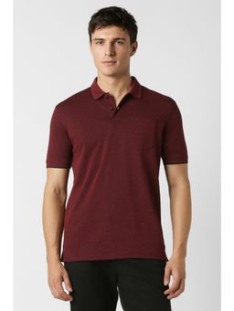 Peter England - Men Maroon Textured Polo Neck T-shirt