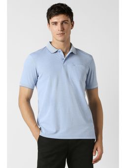 Peter England - Men Light Blue Solid Polo Neck T-shirt