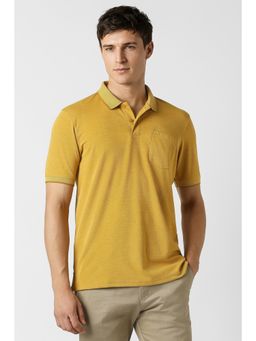 Peter England - Men Yellow Solid Polo Neck T-shirt