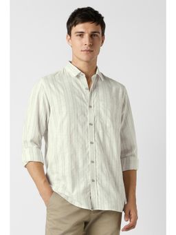 Peter England - Men Off White Slim Fit Stripes Shirt