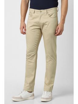 Peter England - Men Beige Solid Smart Slim Fit Trouser