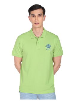 U.S. POLO ASSN. - Men Light Green Solid Pure Cotton Polo T-Shirt