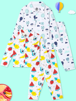 The Mom Store - White Fruity Cutie & Up in The Air Shirt & Pyjama (Set of 4)