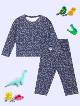The Mom Store - Navy Blue Dinos Rule T-Shirt & Pyjama (Set of 2)