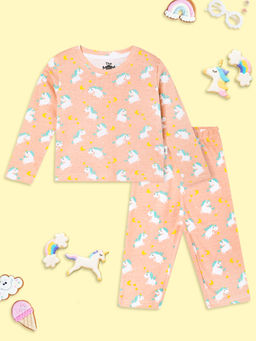 The Mom Store - Peach Dreamy Unicorn T-Shirt & Pyjama (Set of 2)