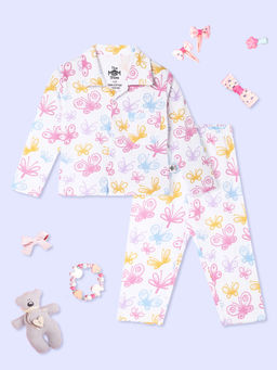 The Mom Store - White Spring Wings Shirt & Pyjama (Set of 2)