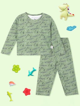 The Mom Store - Green The Alligator T-Shirt & Pyjama (Set of 2)