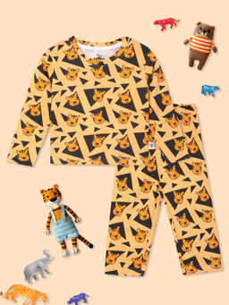 The Mom Store - Beige Tiger Tales T-Shirt & Pyjama (Set of 2)