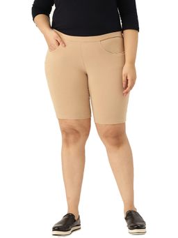theRebelinme - Plus Size Womens Beige Solid Cotton Shorts