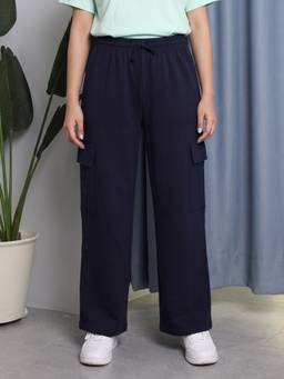 Lil Tomatoes - Navy Blue Terry Solid/Plain Crgo Pant
