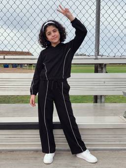 Lil Tomatoes - Black Fleece Solid/Plain Hooded Jacket with Track Pant