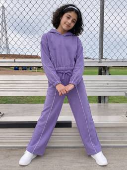 Lil Tomatoes - Lavender Fleece Solid/Plain Hooded Jacket with Track Pant