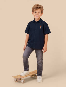 U.S. POLO ASSN. - Navy Blue Cotton Solid/Plain Collar Neck Shirt