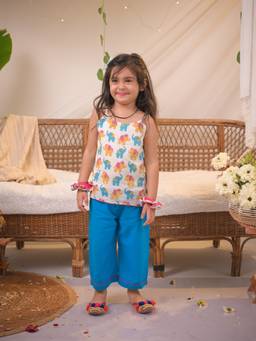 Polka Tots - Multi-Color Cotton Printed Round Neck Top with Pant
