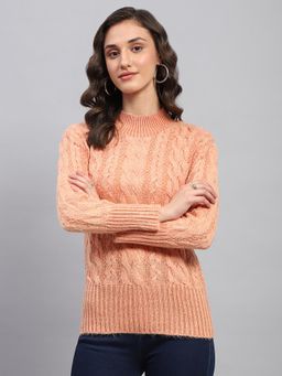 Monte Carlo - Women's Solid Peach Turtle Neck Full Sleeve Top