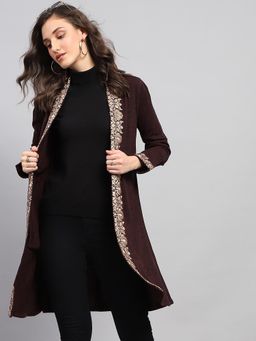 Monte Carlo - Women's Floral Wine Front Open Full Sleeve Cardigan