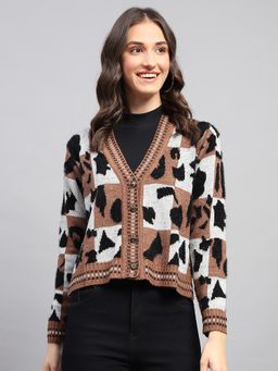 Monte Carlo - Women's Multi Colour Block V Neck Full Sleeve Cardigan