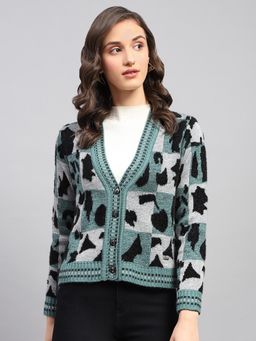 Monte Carlo - Women's Multi Colour Block V Neck Full Sleeve Cardigan